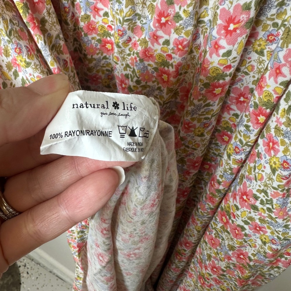 Natural Life Maxi Dress XL Floral Black Pink Boho Artsy Cottagecore Lightweight - Picture 10 of 12